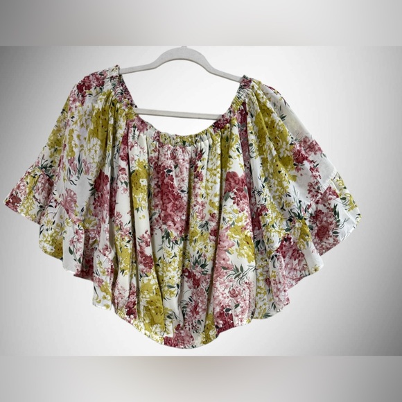eesome brand women's blouse with floral pattern off-the-shoulder neckline Small - Picture 4 of 10